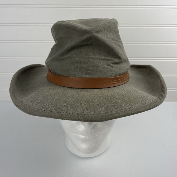SAGE Fly Fishing River Boonie Gray Canvas Hat Leather Mens Small VTG Made in USA - Picture 1 of 9